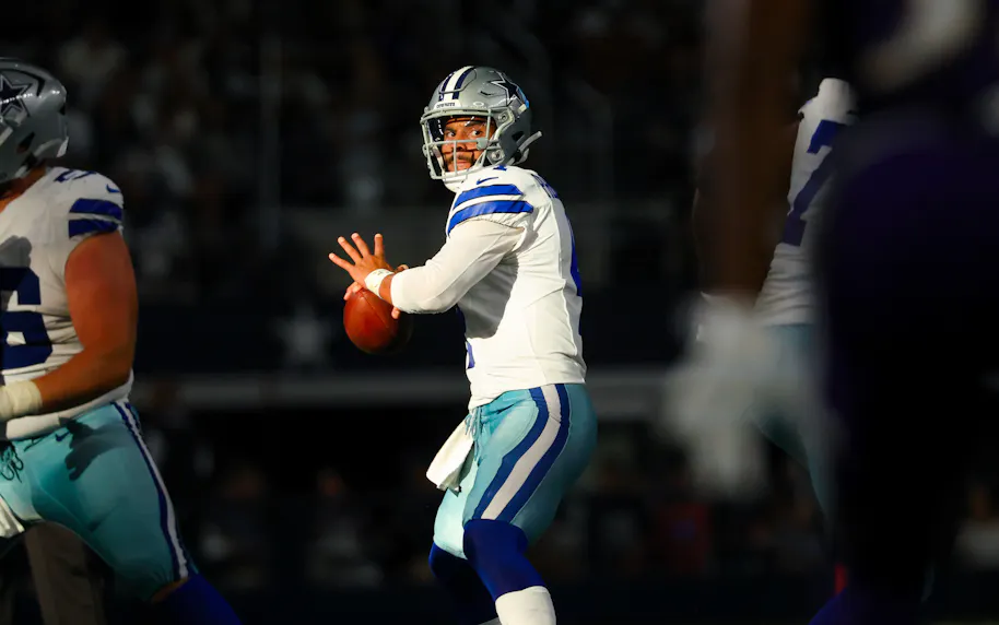 Dallas Cowboys quarterback Dak Prescott throws during the second half against the Baltimore Ravens.