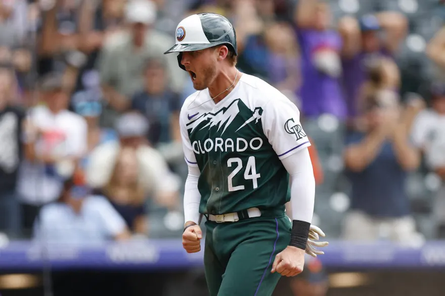 Ryan McMahon of the Colorado Rockies celebrates after scoring a run in a recent game against the San Francisco Giants.