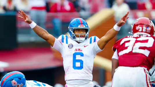 Ole Miss quarterback Trinidad Chambliss (6) is among the players our college football player prop bets are backing in Week 10.