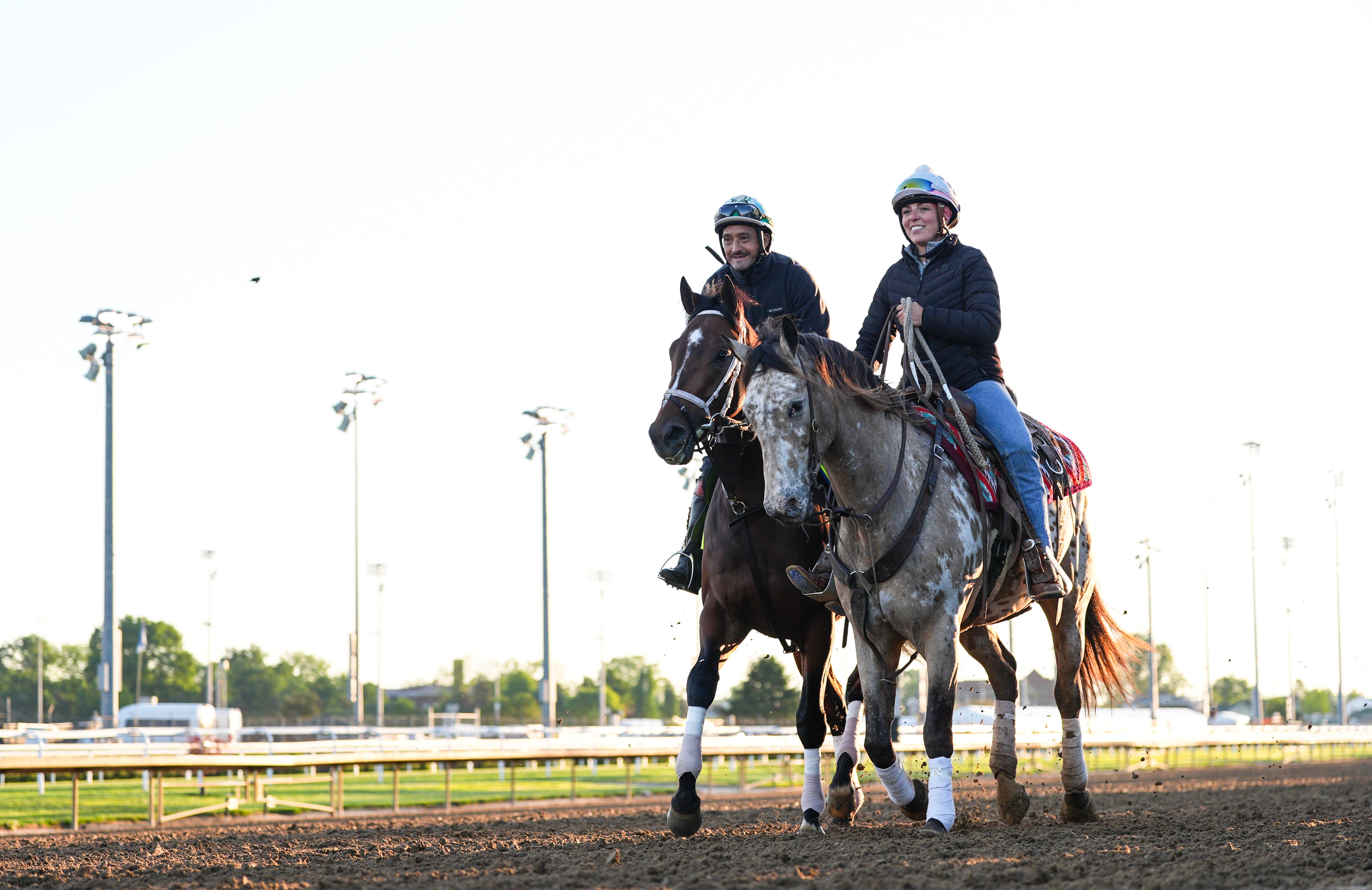 Horses on the track during 2026 Kentucky Derby week at Churchill Downs in Louisville, Kentucky.