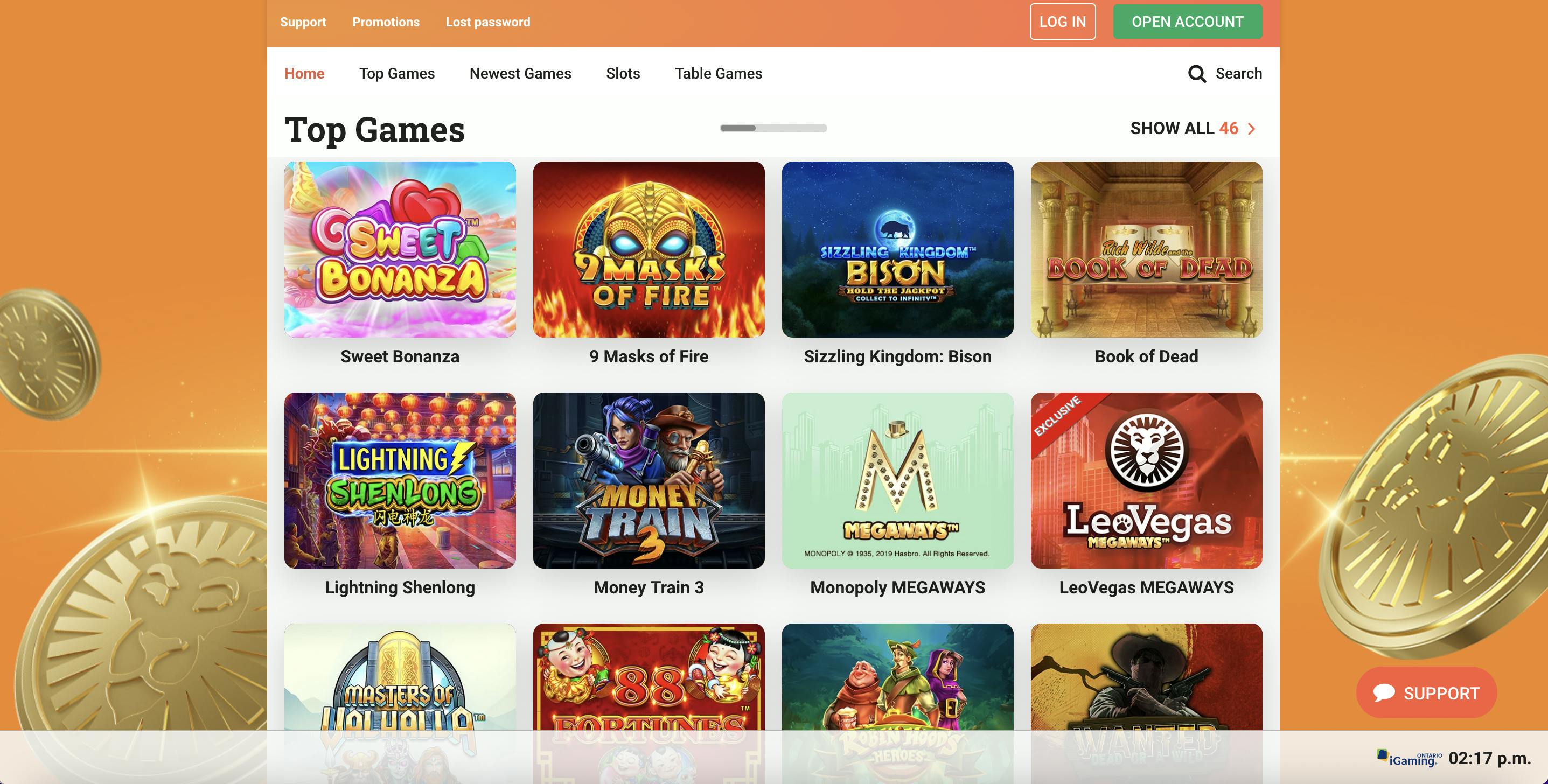 LeoVegas casino homepage<br>