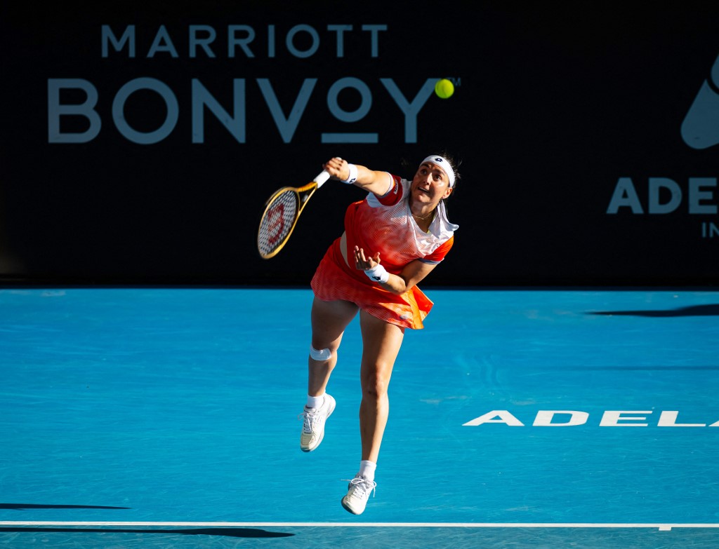 Ons Jabeur of Tunisia in action during the semi-final at the 2023 Adelaide International 1, WTA 500 tennis tournament on January 7, 2023 in Adelaide, Australia. Photo Rob Prange/Spain DPPI via AFP.