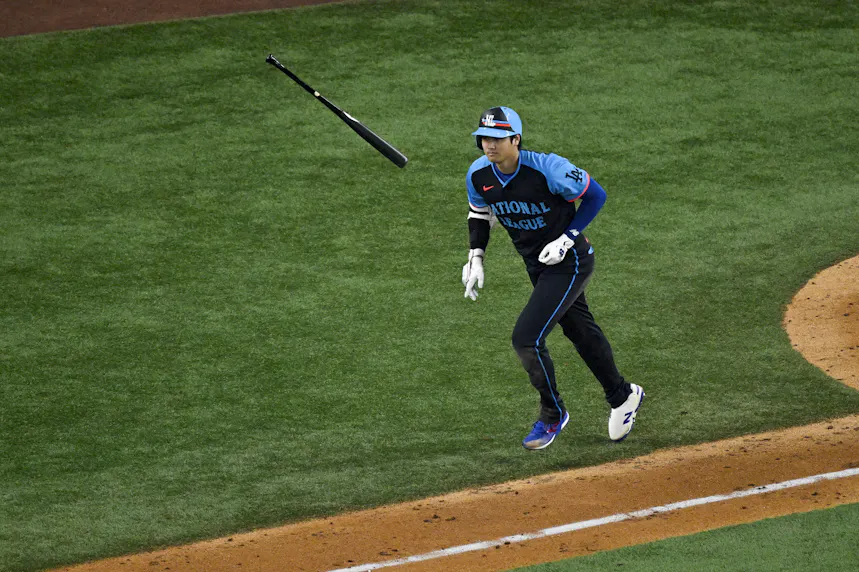 National League designated hitter Shohei Ohtani of the Los Angeles Dodgers tosses his bat as we look at our best Red Sox vs. Dodgers bets for July 19.