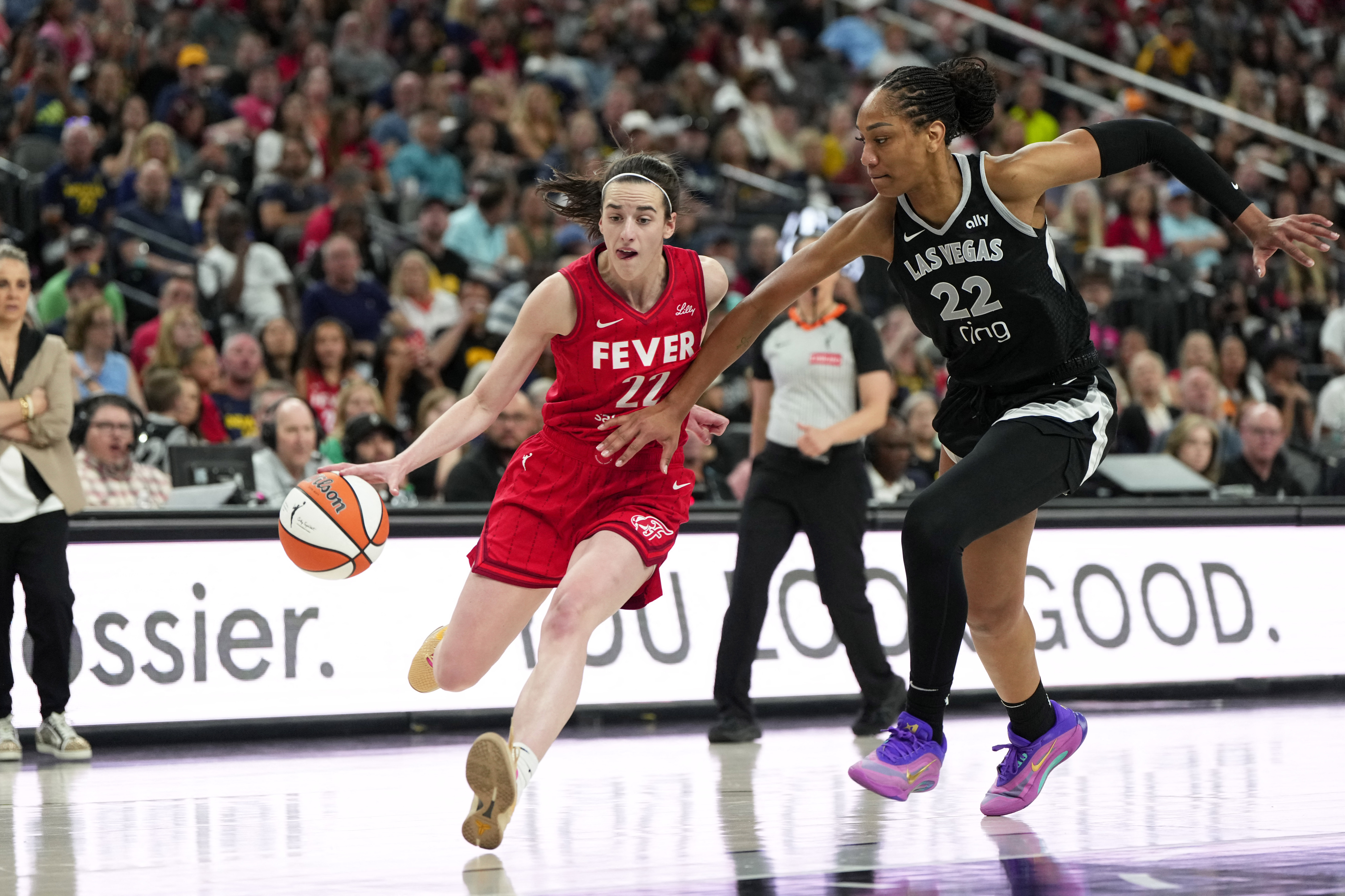 Caitlin Clark (left) and A'ja Wilson (right) lead the WNBA MVP odds heading into the 2026 season. 