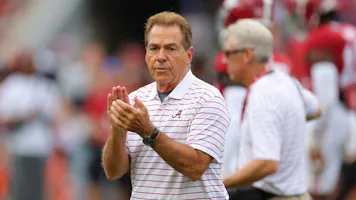 Head coach Nick Saban of the Alabama Crimson Tide reacts prior to a game against the Texas Longhorns at Bryant-Denny Stadium as we look at our college football Week 4 upset picks.
