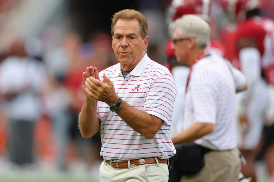 Head coach Nick Saban of the Alabama Crimson Tide is featured in our top Alabama vs. Texas A&M prediction.