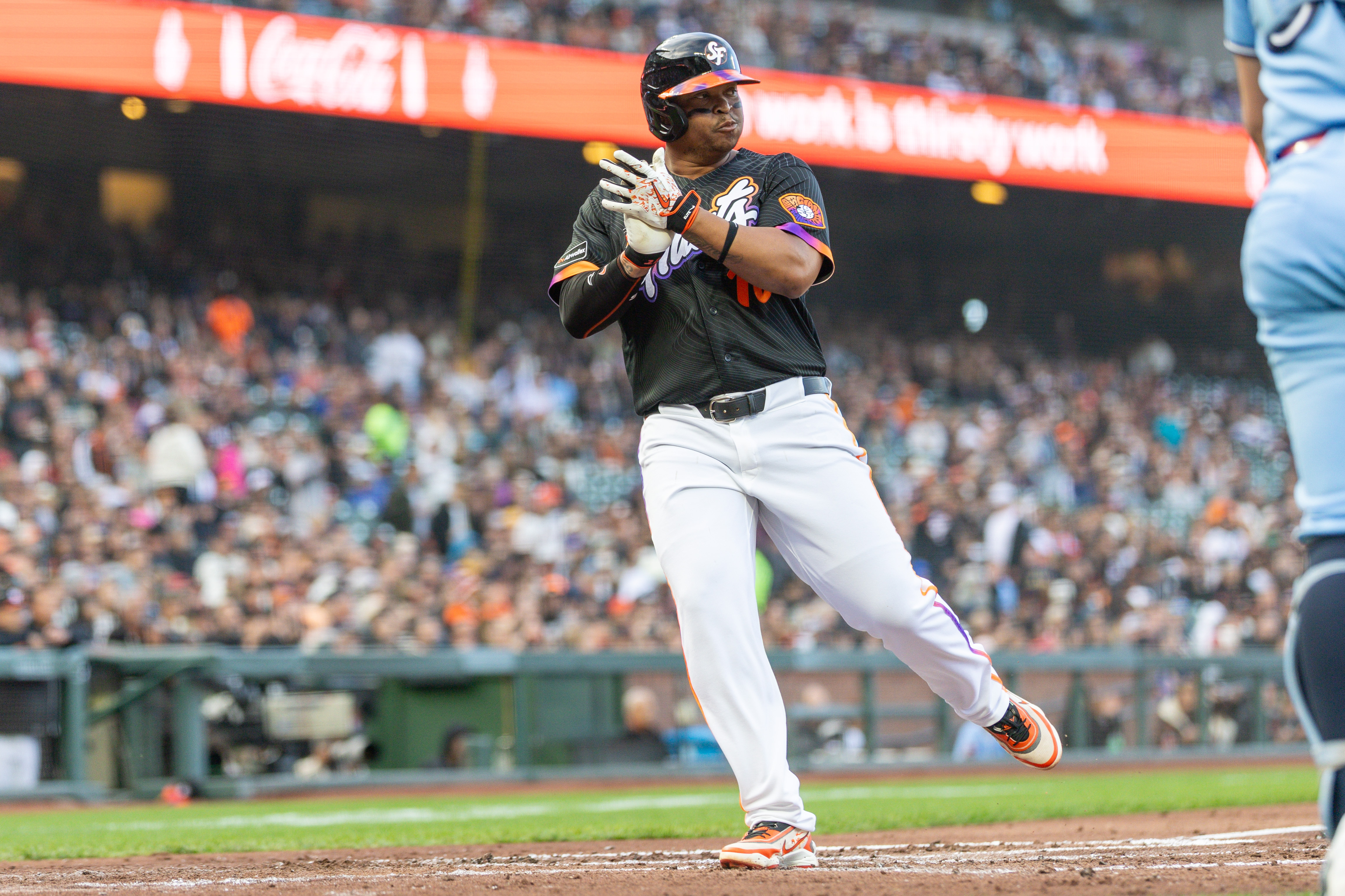 San Francisco Giants first baseman Rafael Devers comes in to score as we make our best Blue Jays vs. Giants prediction.