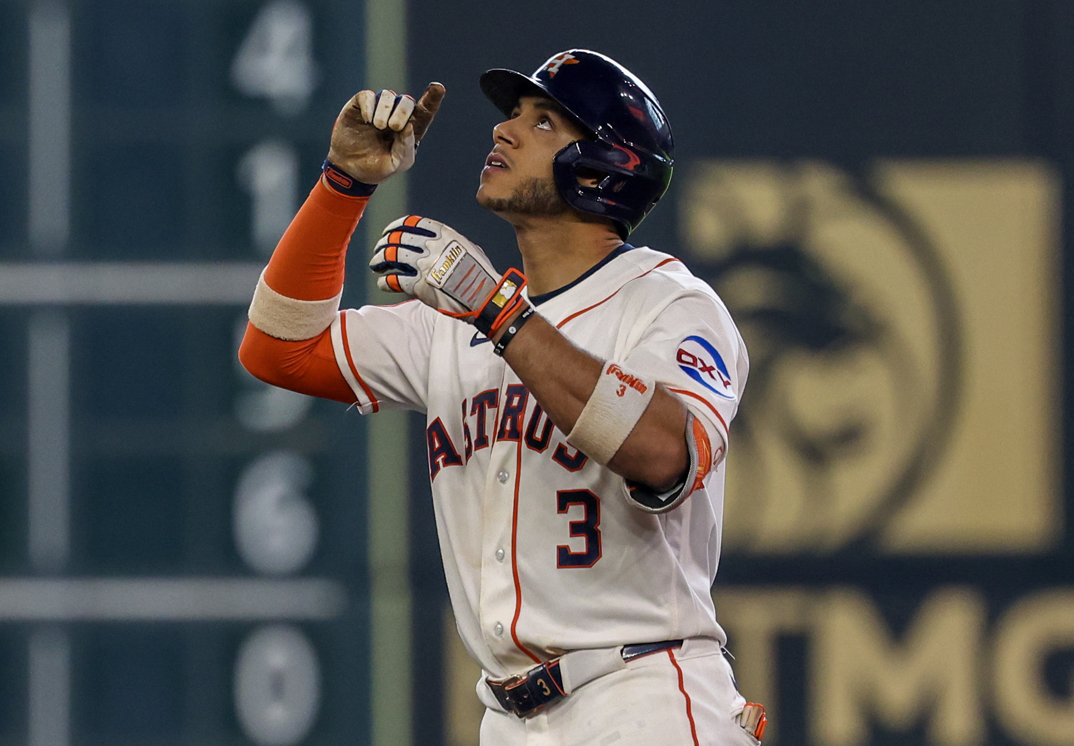 Houston Astros shortstop Jeremy Pena (3) reacts as we break down our Guardians vs. Astros prediction.
