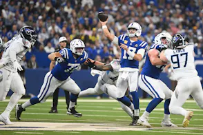 Daniel Jones throws a pass during the first quarter against the Tennessee Titans as we offer our NFL Clutch Factor Power Rankings 2025