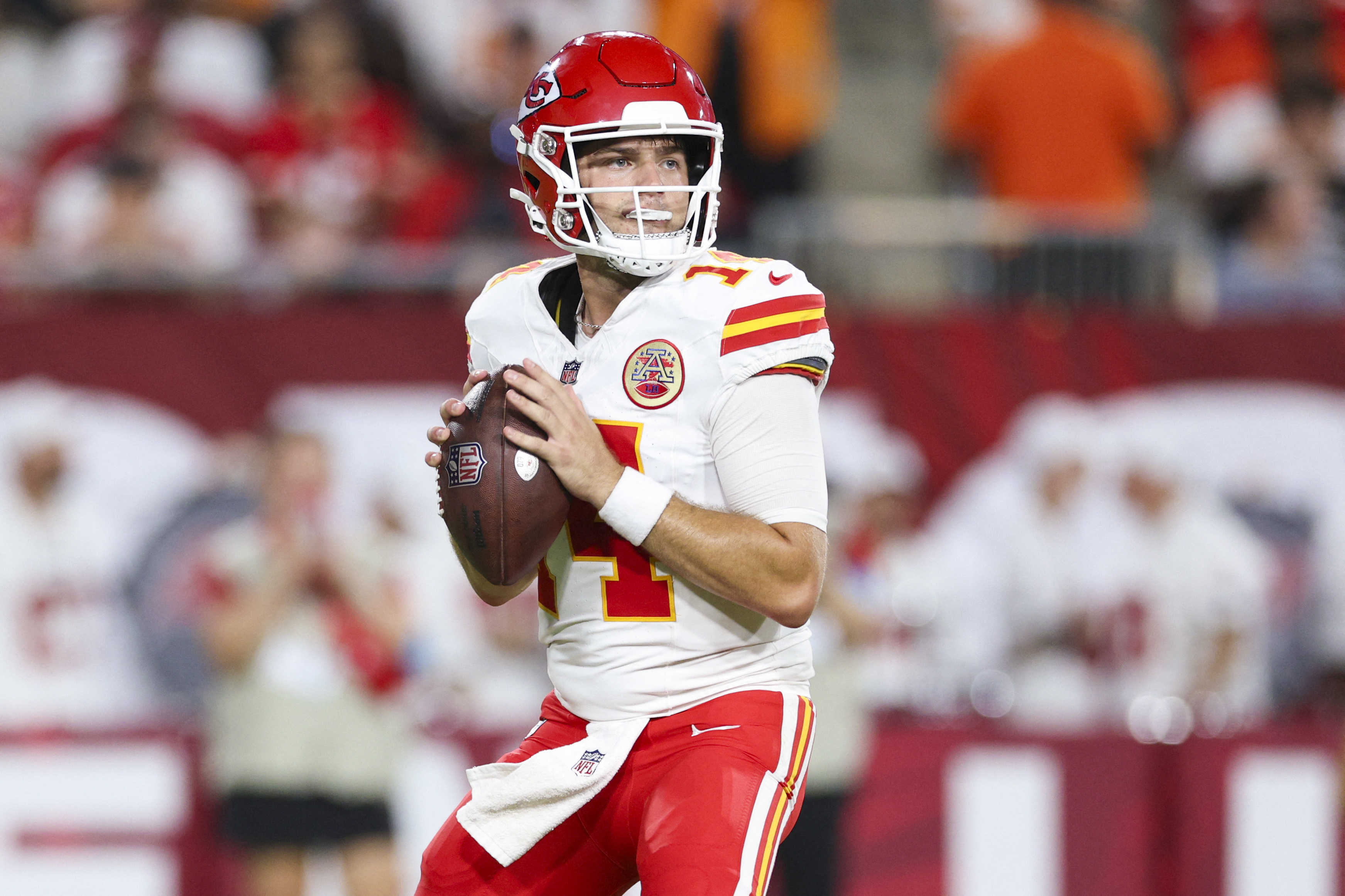 Kansas City Chiefs quarterback Garrett Nussmeier drops back to pass as we make our best Seahawks vs. Chiefs prediction.