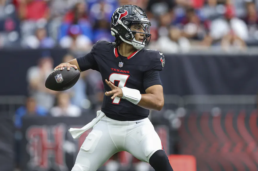Houston Texans quarterback C.J. Stroud in action during the game against the New York Giants as we offer our Texans vs. Colts player props.