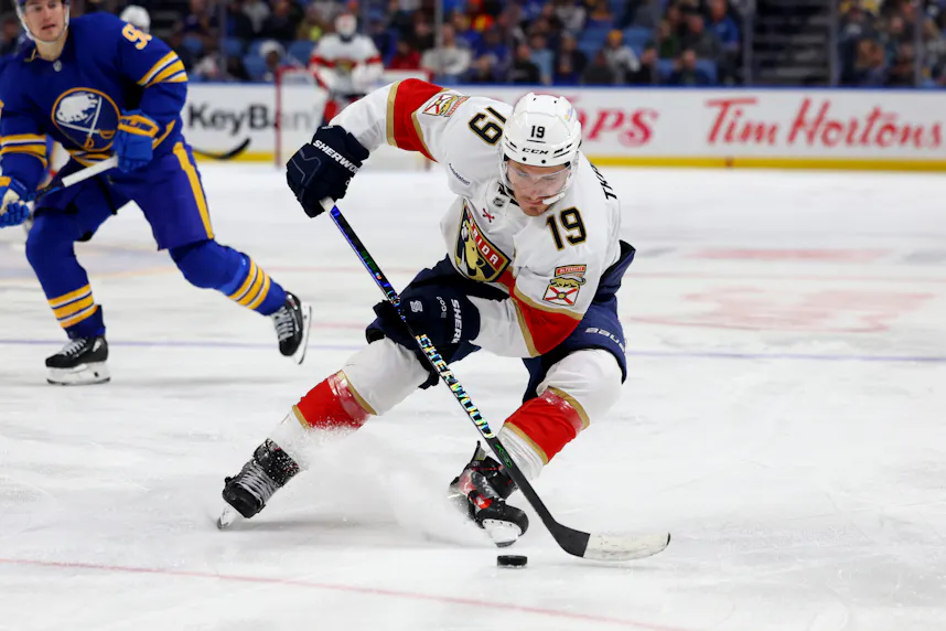 Florida Panthers left wing Matthew Tkachuk controls the puck during the third period as we offer our Panthers vs. Stars prediction.
