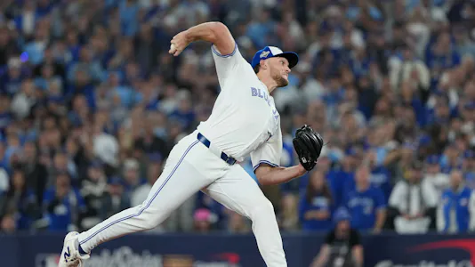 Toronto Blue Jays pitcher Trey Yesavage - who plays a role in our Blue Jays vs. Dodgers prediction - pitches against the Los Angeles Dodgers