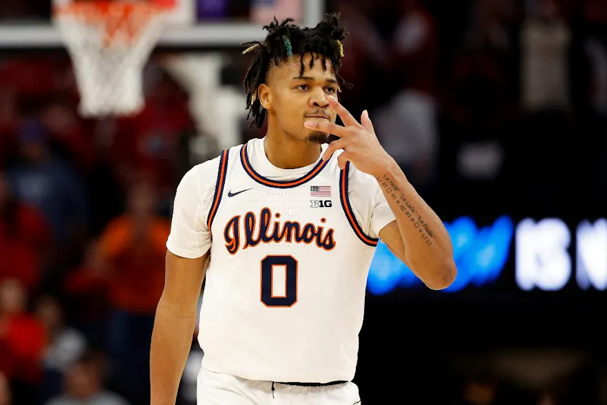 Terrence Shannon Jr. #0 of the Illinois Fighting Illini celebrates as we look at our DraftKings promo code for March Madness