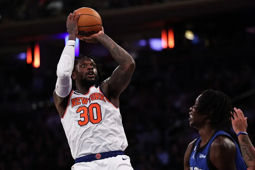 Julius Randle of the New York Knicks shoots the ball during the fourth quarter of the game against the Orlando Magic, and we offer new U.S. bettors our exclusive BetRivers promo code for Celtics vs. Knicks.