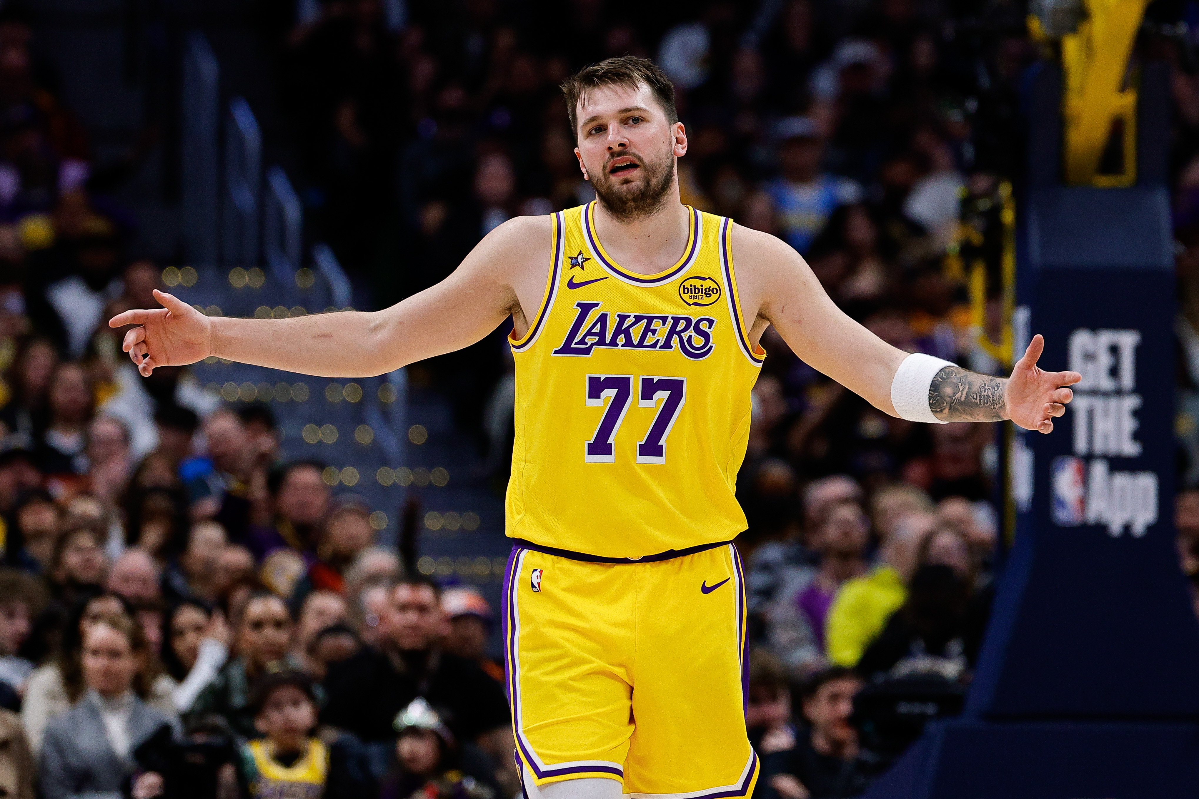 Los Angeles Lakers guard Luka Doncic - who's featured in my Lakers vs. Clippers player props - reacts after a play in the third quarter. 