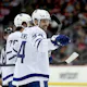 Auston Matthews #34 of the Toronto Maple Leafs celebrates his goal during the third period against the New Jersey Devils as we make our Maple Leafs vs. Lightning prediction and best bets preview. 
