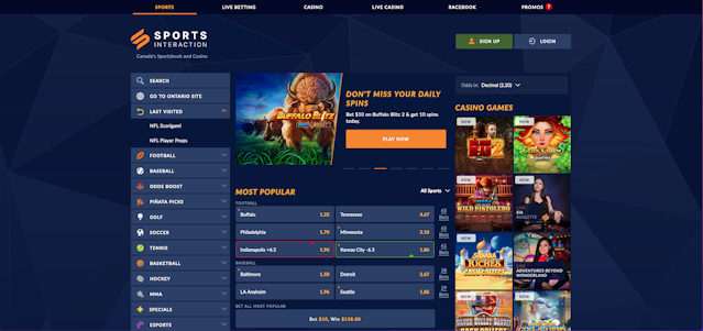 Sports Interaction sportsbook home page<br>