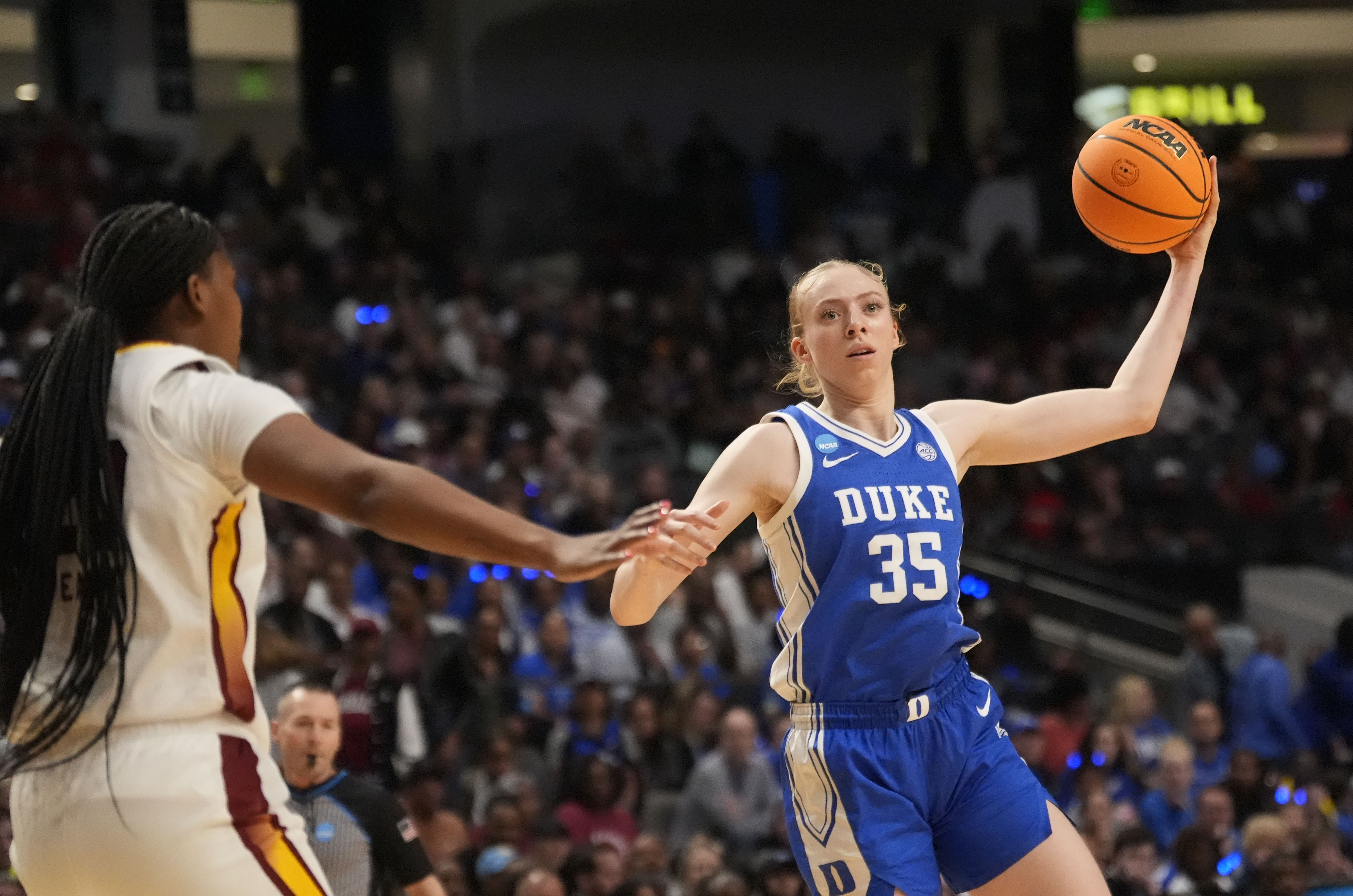 Duke forward Toby Fournier (35) grabs a pass as we offer our NC State vs. Duke prediction.