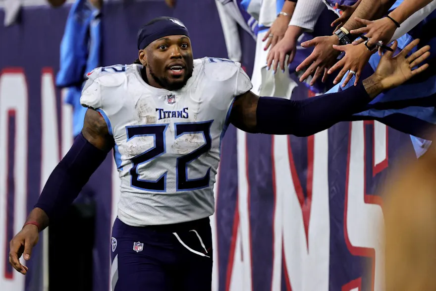Derrick Henry of the Tennessee Titans celebrates after a game against the Houston Texans, and we offer new U.S. bettors our exclusive BetMGM bonus code.