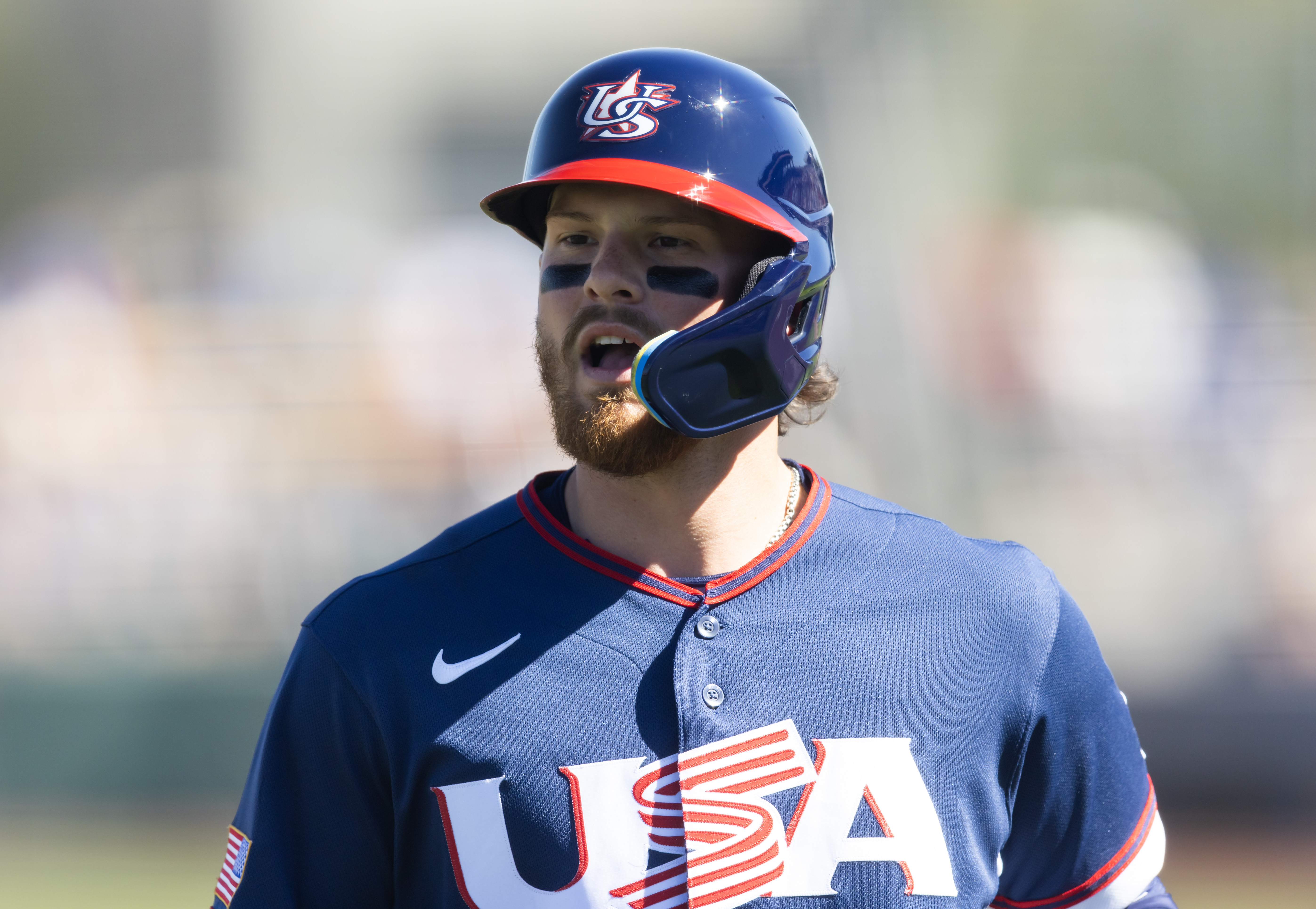 Team USA shortstop Bobby Witt Jr. - who's featured in my USA vs. Venezuela predictions - runs the bases.