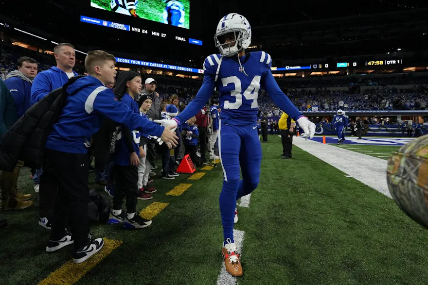 Isaiah Rodgers Sr. #34 of the Indianapolis Colts warms up as we look at his reinstatement following his 2023 suspension for gambling.